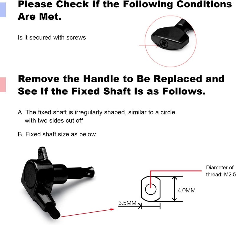 MAXCHEER 6PCS Metal Small Square Shape Guitar Tuning Peg Tuners Machine Head Replacemen Buttons knob Handle Tip (Black Small) - Image 3